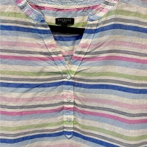 Talbots 100% Linen Multicolor Striped Tunic coastal nautical preppy